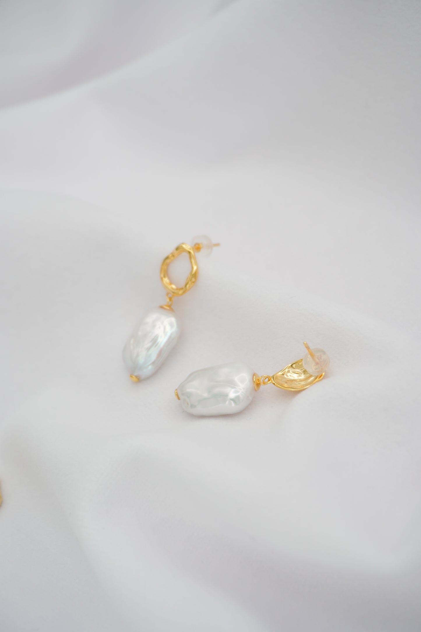 Square Baroque Pearl Drop Stud Earrings