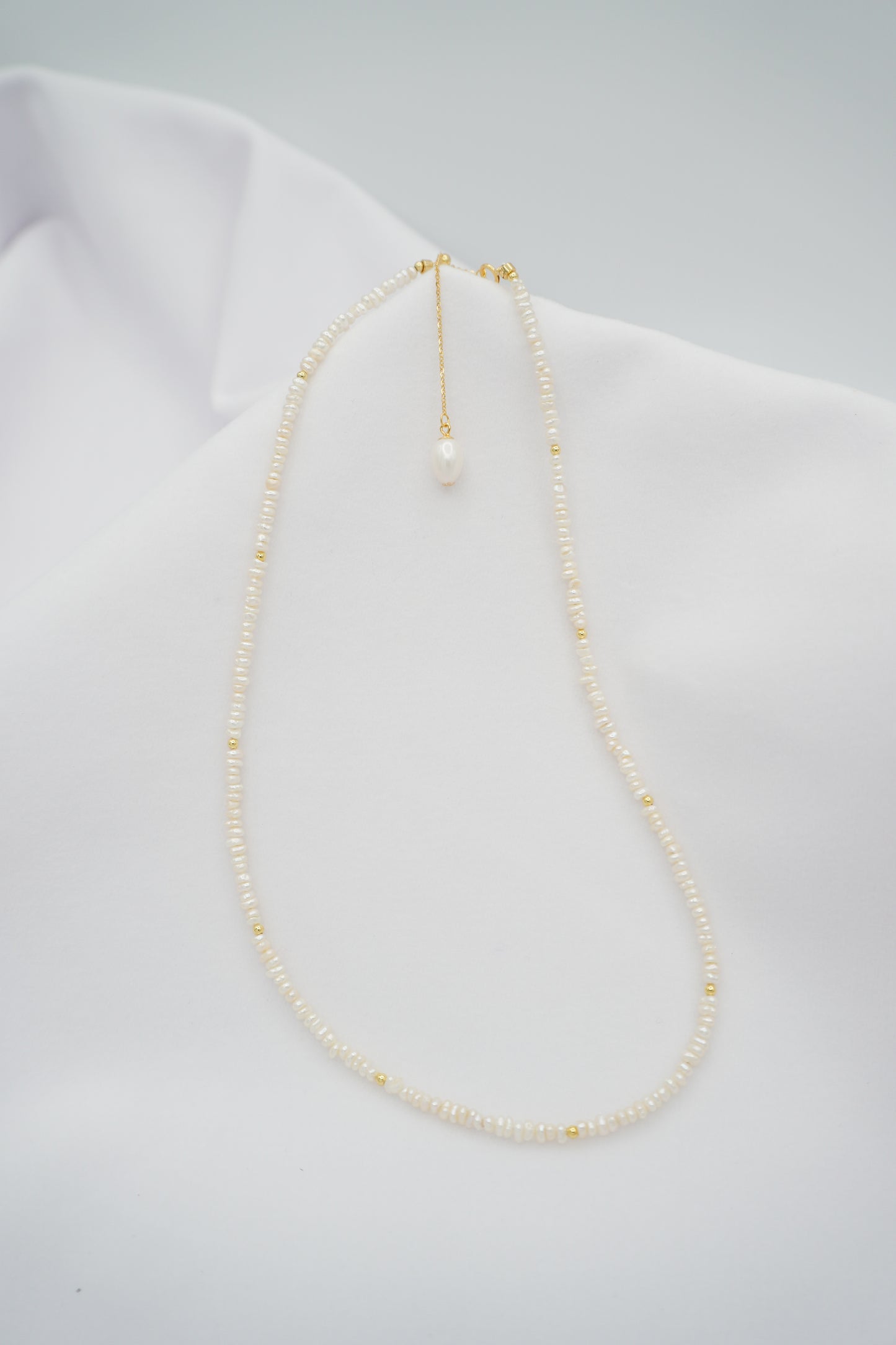 Keshi Pearl With Oval Pearl Drop Necklace