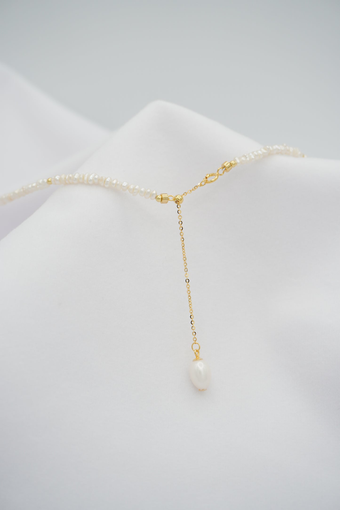 Keshi Pearl With Oval Pearl Drop Necklace