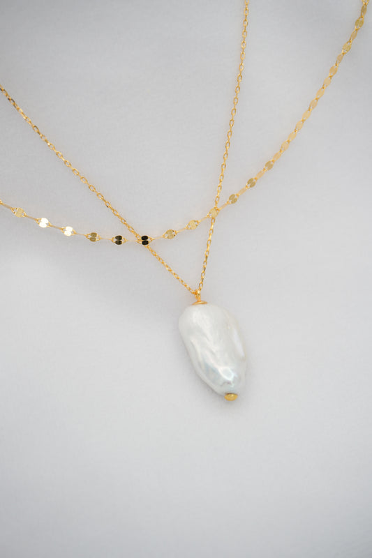 Baroque Pearl Double Chain Pendant Necklace