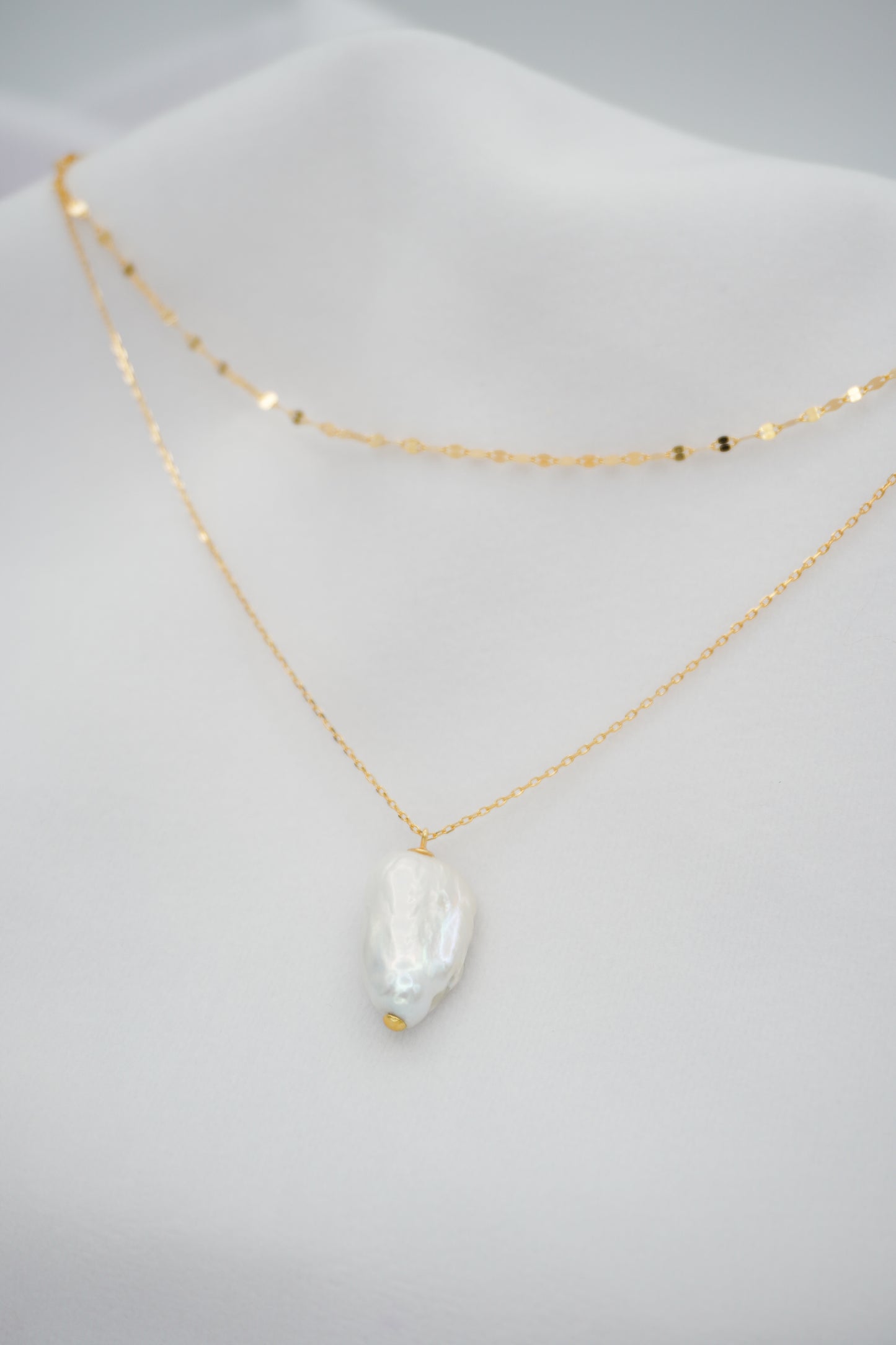 Baroque Pearl Double Chain Pendant Necklace