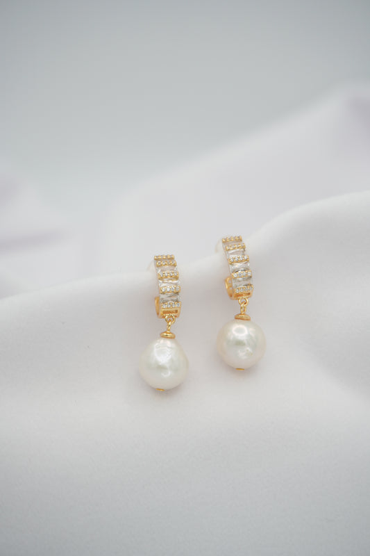Round Baroque Pearl Drop Stud Earrings