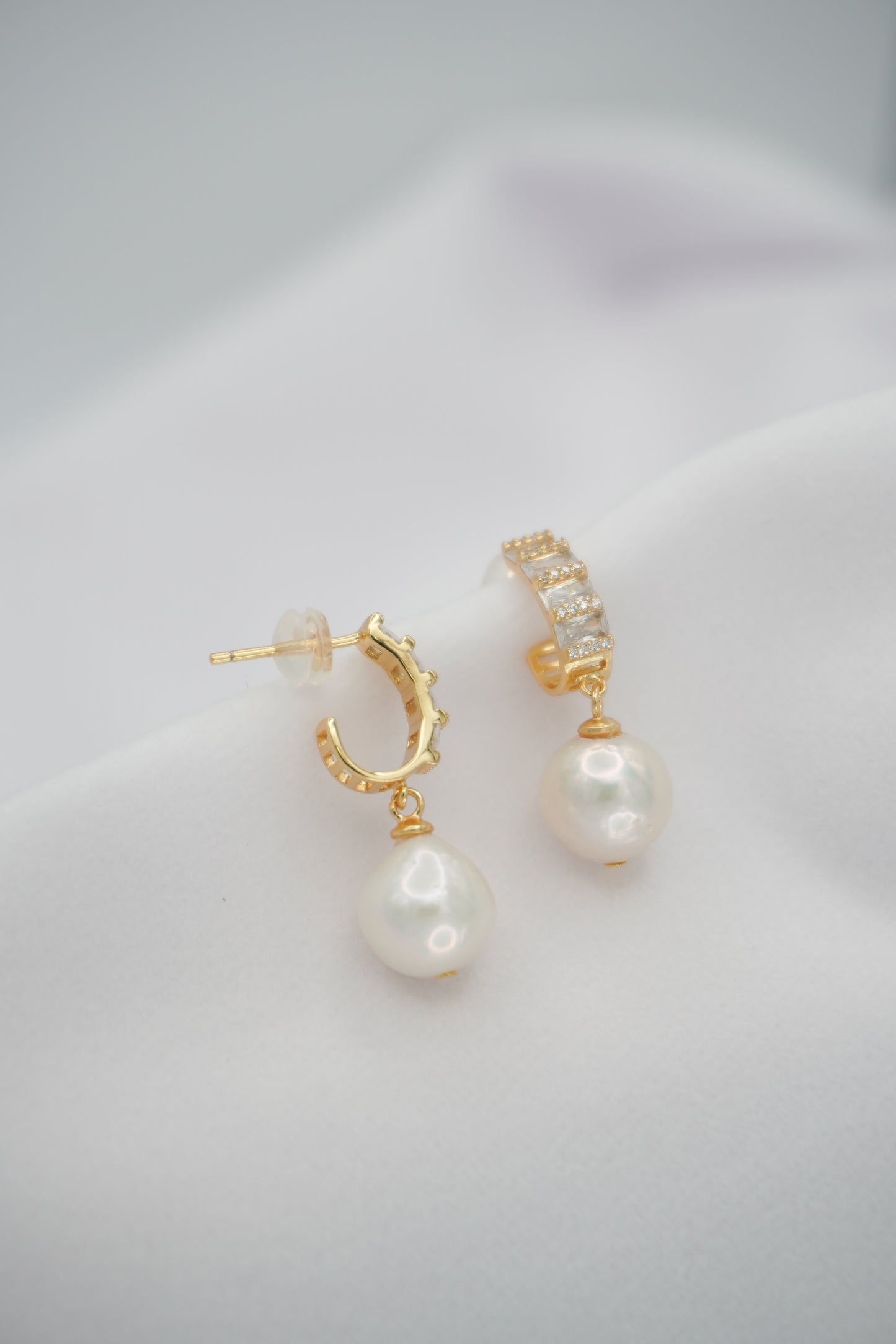 Round Baroque Pearl Drop Stud Earrings