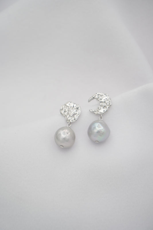 Round Baroque Pearl Drop Stud Earrings