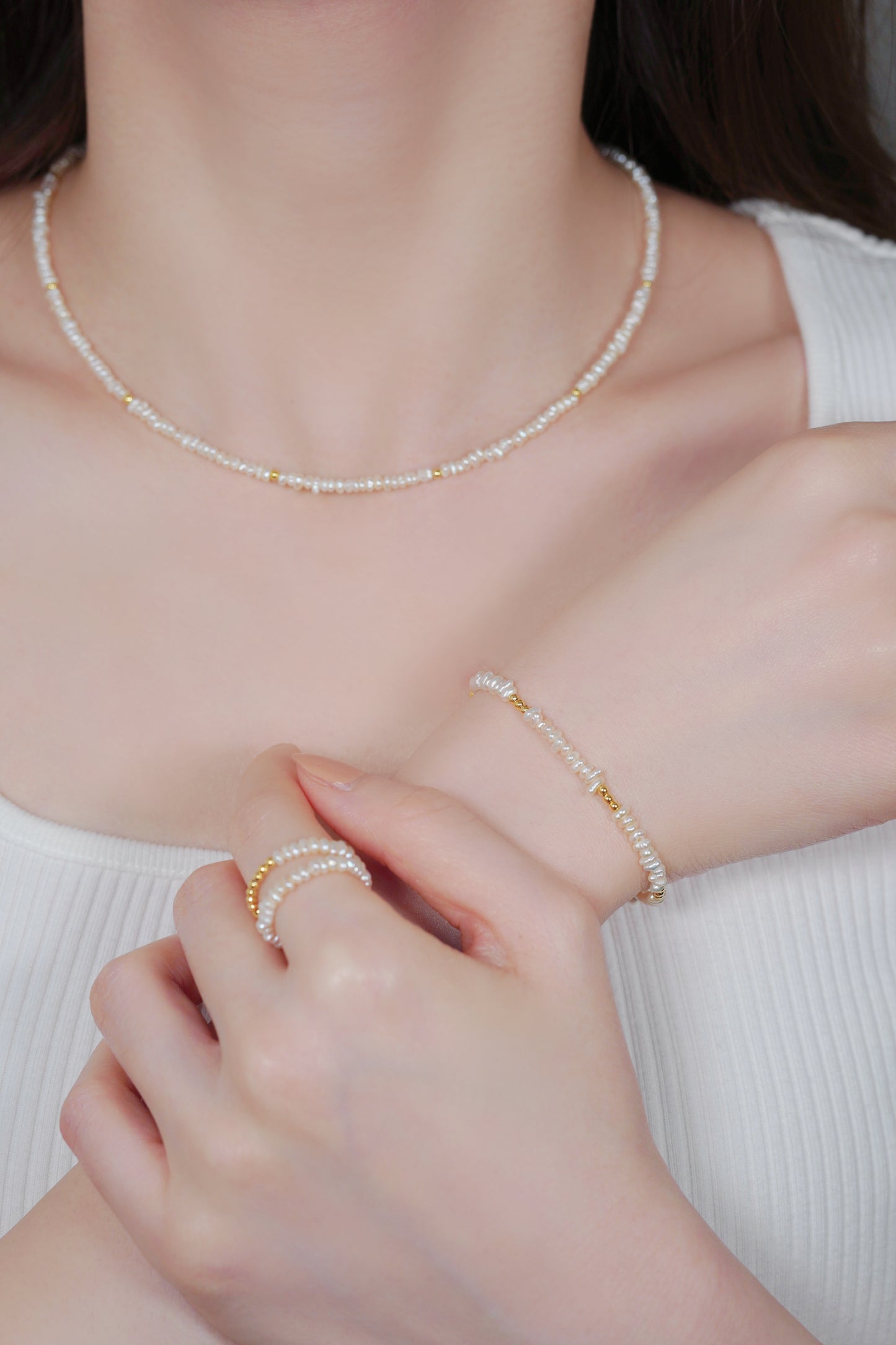 Keshi Pearl With Oval Pearl Drop Necklace