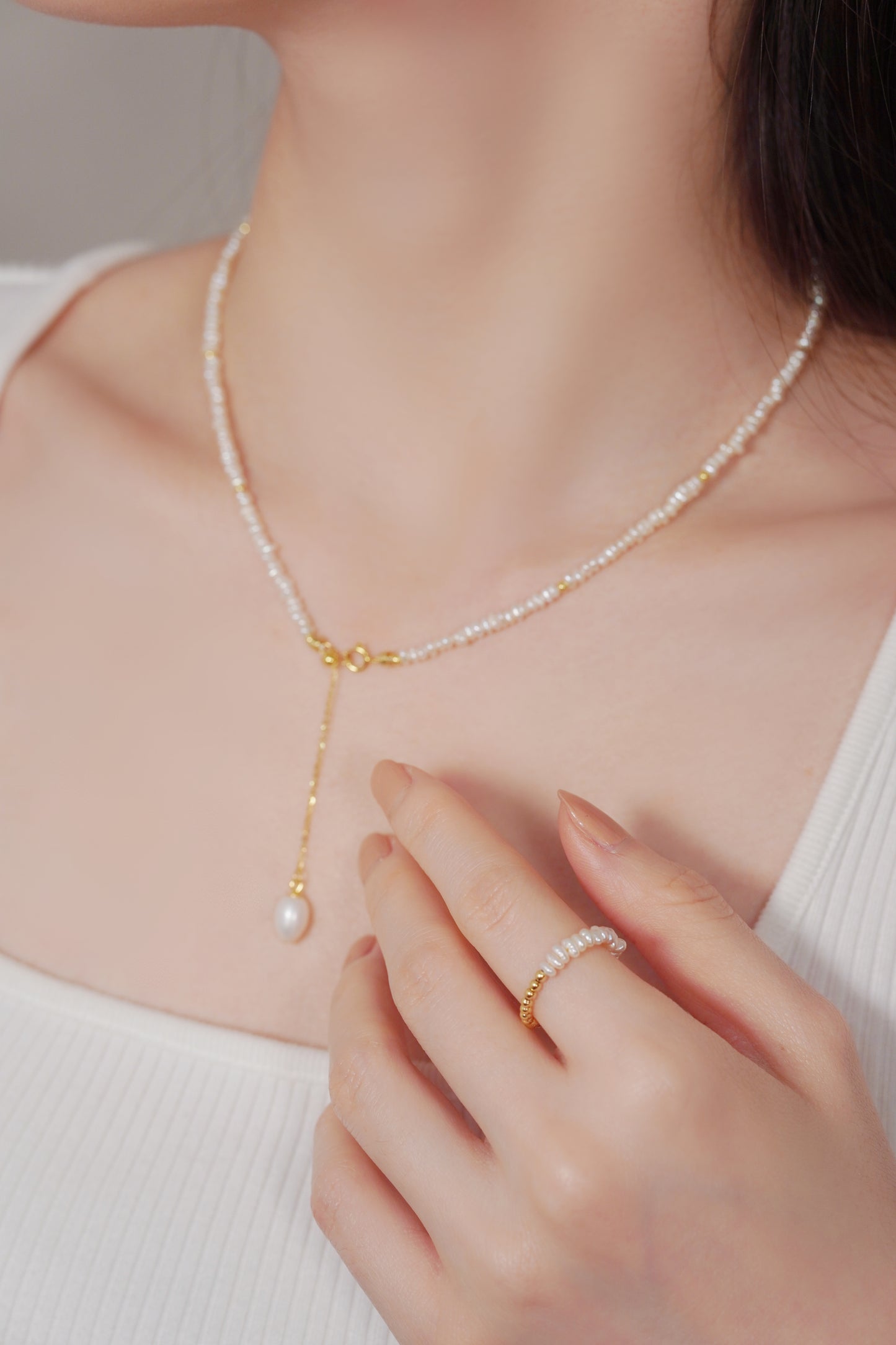 Keshi Pearl With Oval Pearl Drop Necklace