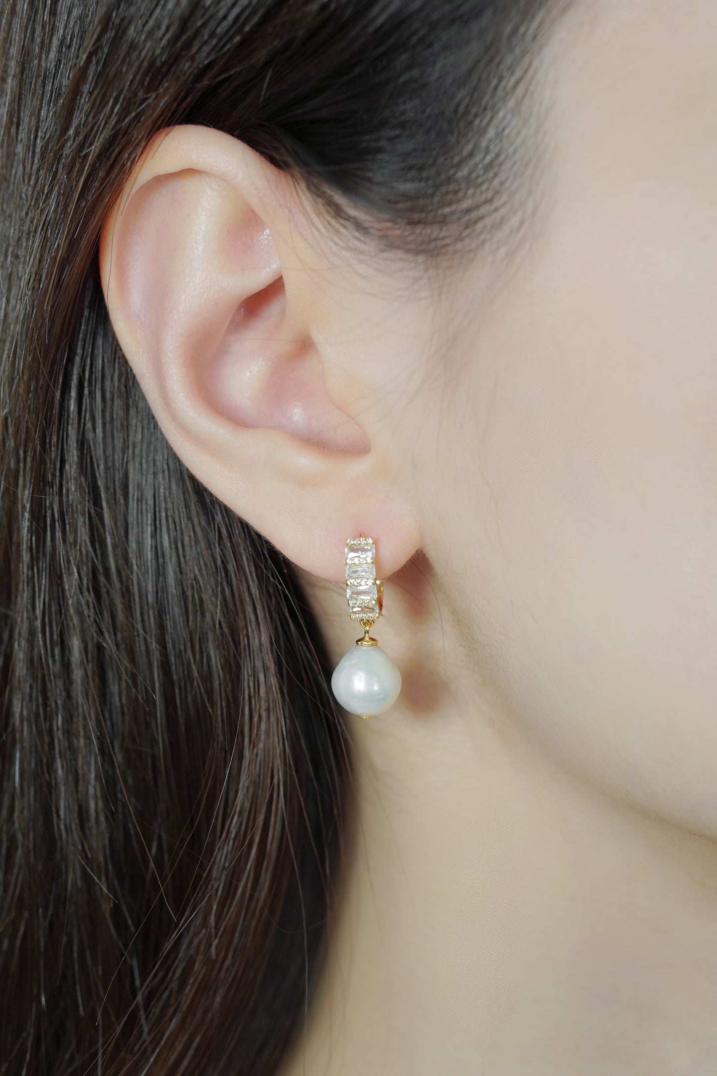 Round Baroque Pearl Drop Stud Earrings