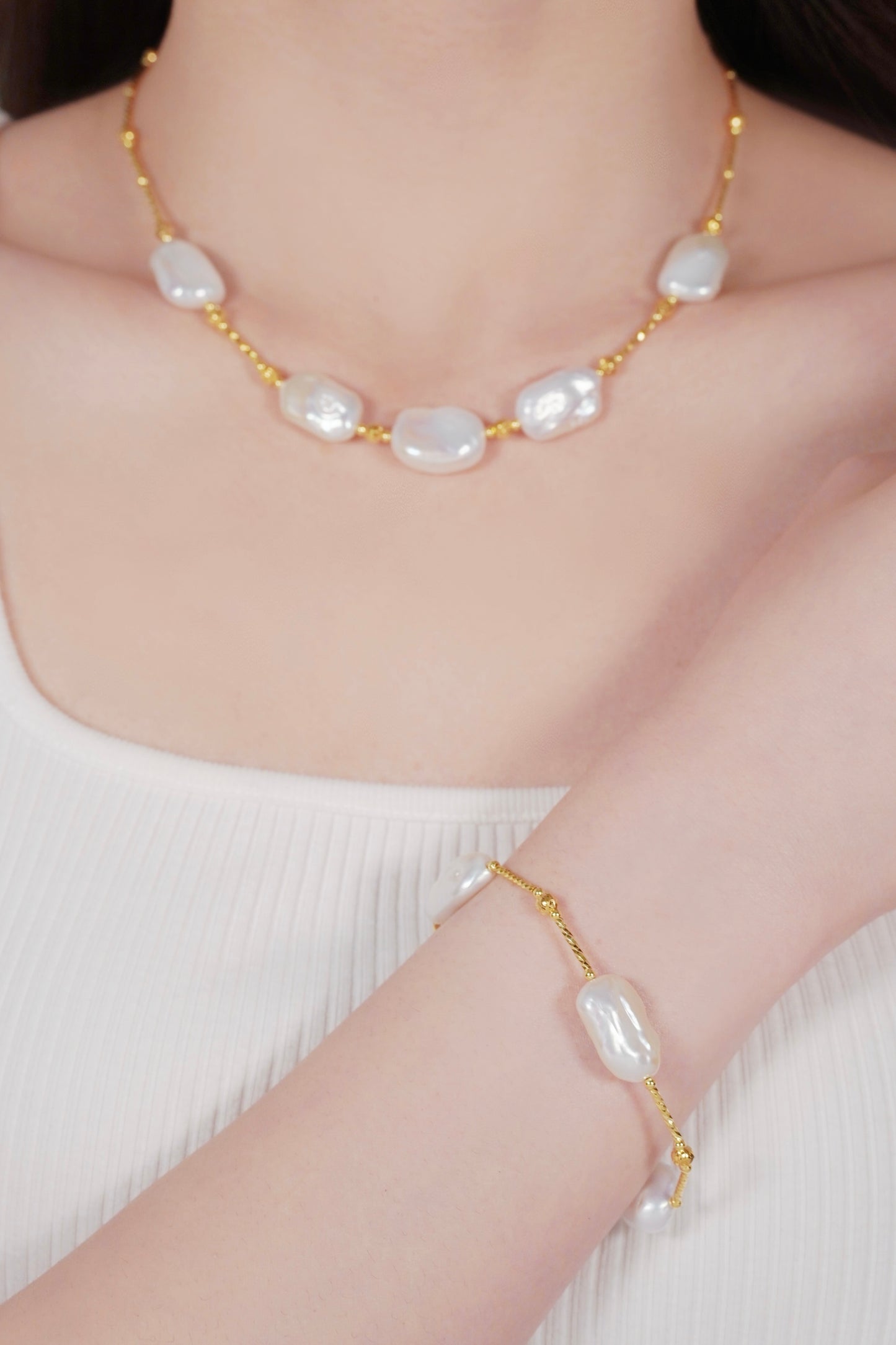 Square Baroque Pearl Elegant Chain Bracelet