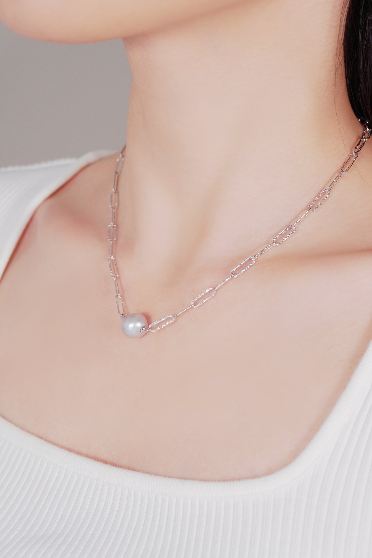 Round Baroque Pearl Chain Necklace