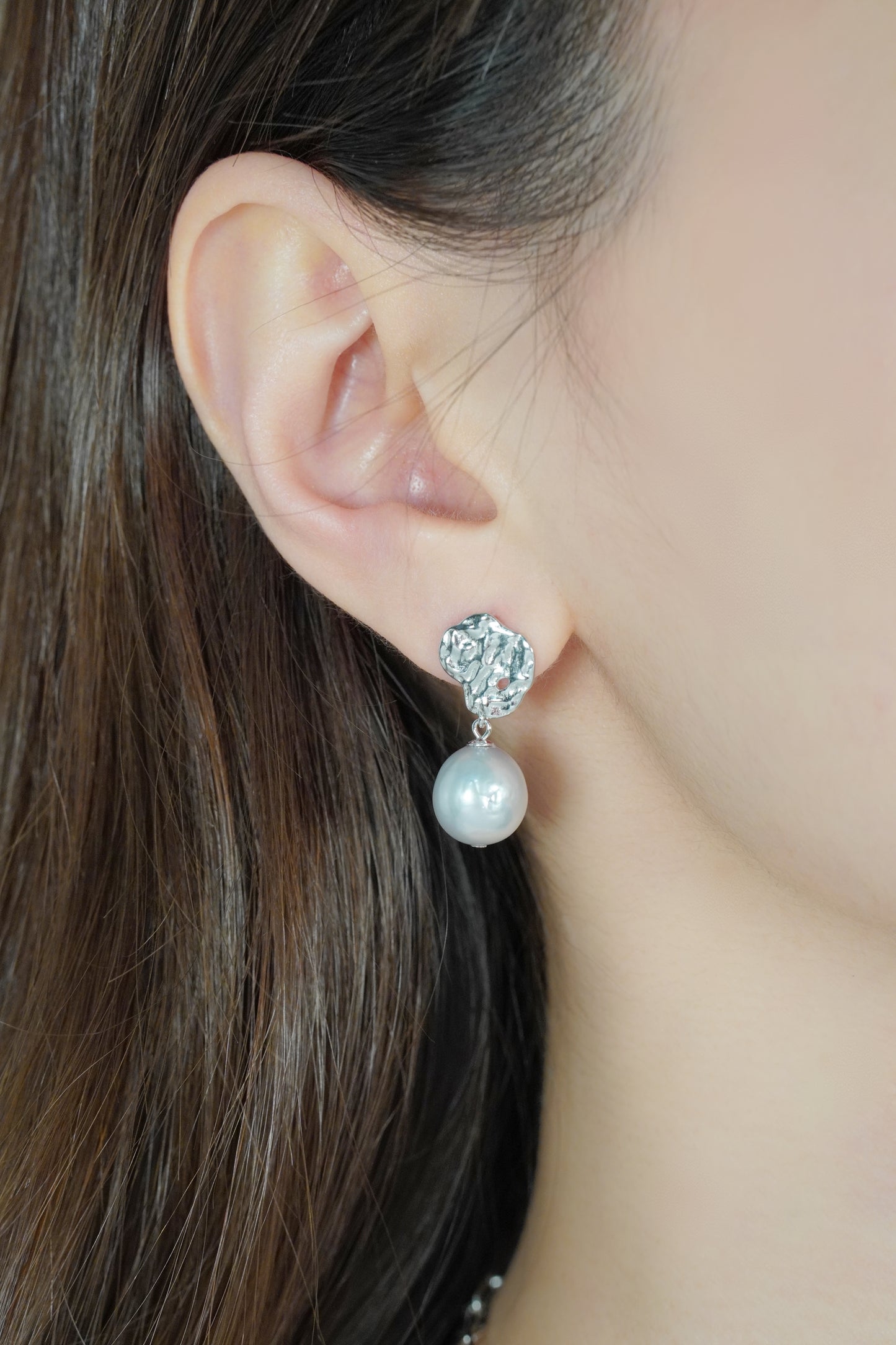 Round Baroque Pearl Drop Stud Earrings